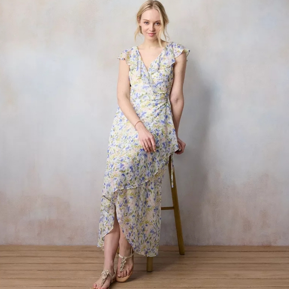 LC Lauren Conrad Flutter Ruffle Wrap Maxi Dress Size XXL